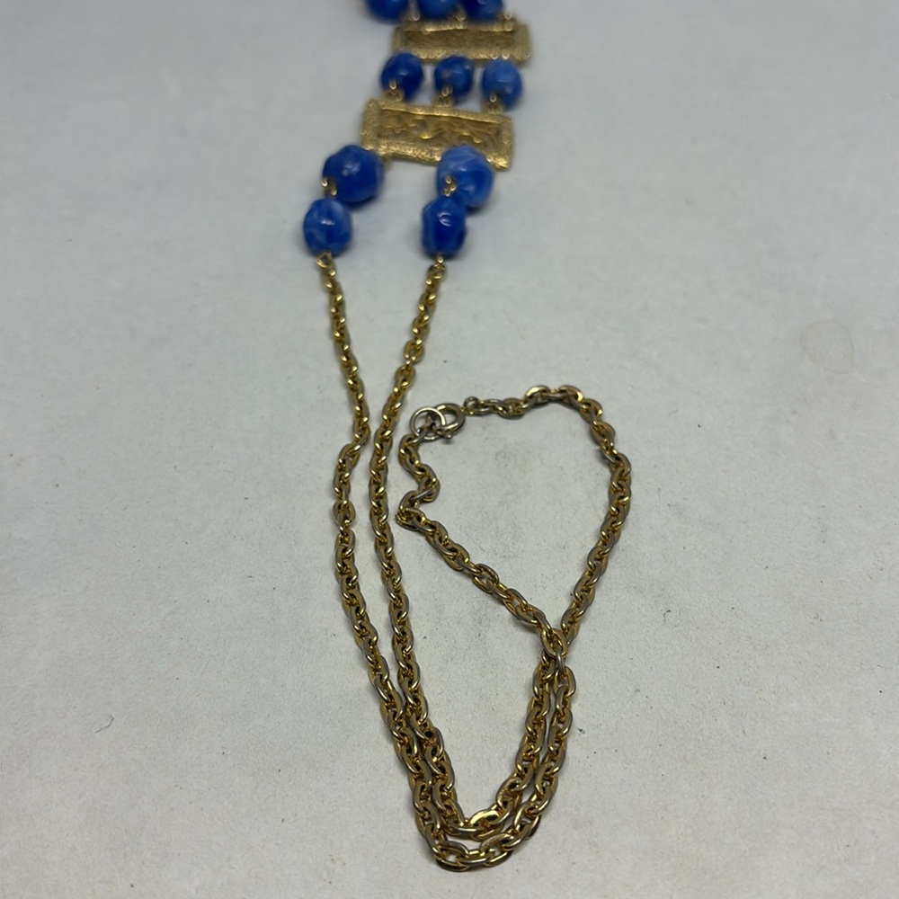 Pretty vintage blue bead, Art Deco style necklace - Picture 8 of 12